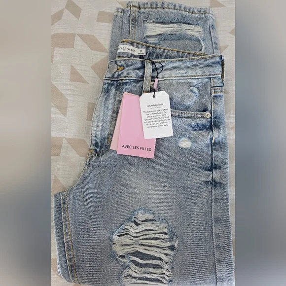 Avec Les Filles Light Blue Distressed Jeans - Picture 3 of 4